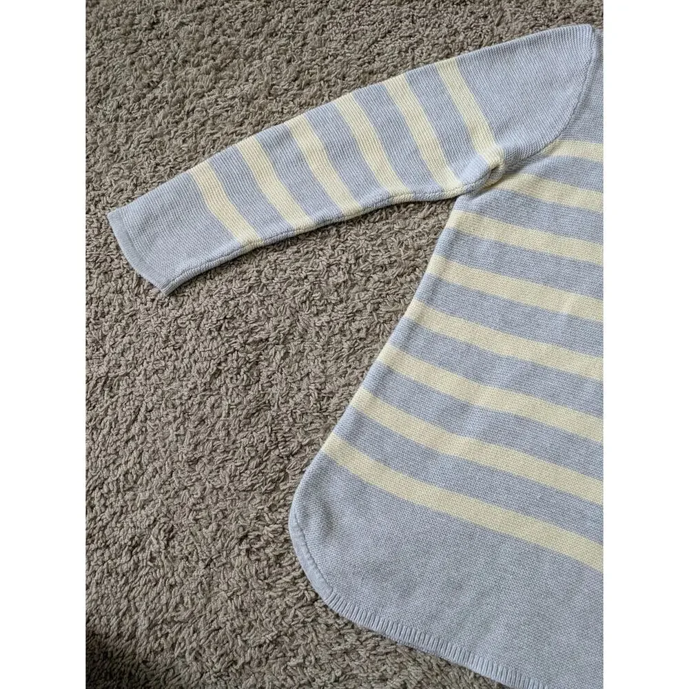 J.Jill Sweater Womens L Cotton Grey Butter Yellow Striped Coastal Grandma Mature
